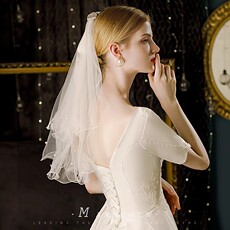 Фата 领证登记新娘头饰婚纱高级小头纱头纱短款旅拍超仙结婚婚礼双层