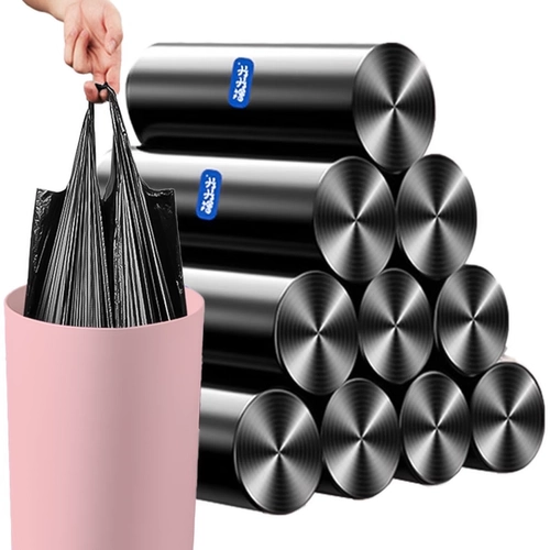 Портативный мусорный мешок для домашнего использования, большой черный жилет для коммерческого использования, увеличенная толщина, на шнурках