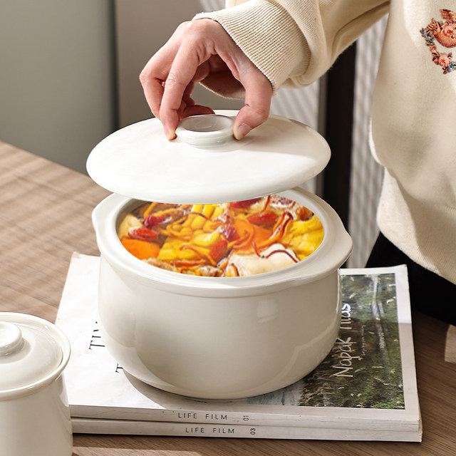 Chunky ceramic pot stew water-proof with lid and two ears soup cup bowl home stew pot rice cooker electric stew pot inner tank ເປີດ flame