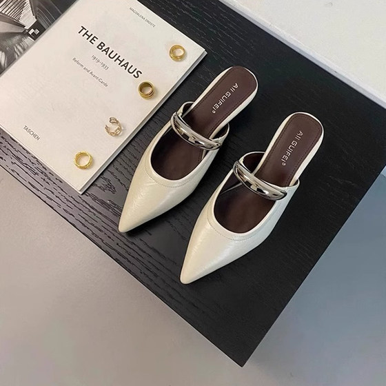 内增高坡跟尖头包头半拖鞋女外穿2025新款春夏绝美玛丽珍穆勒单鞋