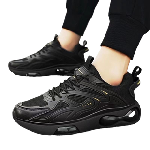 黑色男鞋2024新款夏季透气初中学生运动男款青少年减震超轻跑步鞋
