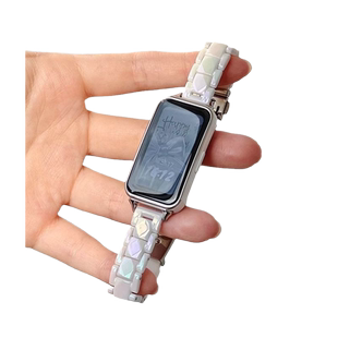 适用华为手环8/9表带7三珠镭射10腕带荣耀手环9/6/6Pro替换带智能手表快拆扣金属折叠男女生情侣个性ins夏天