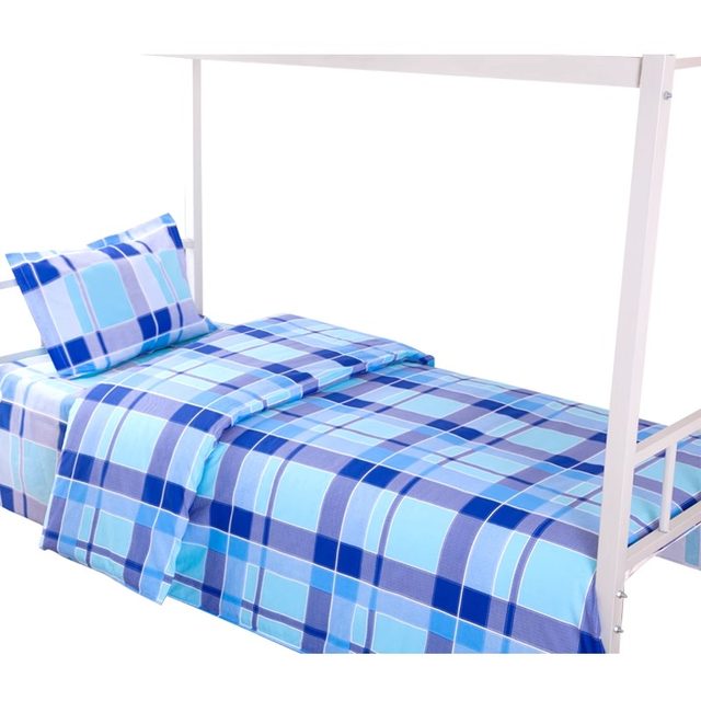 Student dormitory three-piece single bed 1.2 meters sheet quilt cover blue lattice school 1m four-piece bedding