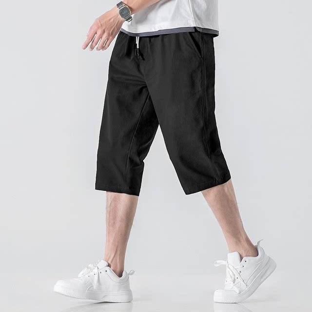 ໂສ້ງຂາສັ້ນກະທັດຮັດແບບວ່າງຂອງຜູ້ຊາຍລະດູຮ້ອນບາງໆ breathable workwear ເຢັນ cropped pants elastic waist ແຂງ trousers ກິລາສີ