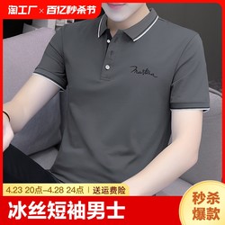 Summer Men's short-sleeved ice silk pure cotton lapel T-shirt polo shirt trendy men's tops T-shirt embroidered T-shirt