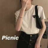 Хлопковая летняя футболка с коротким рукавом, с вышивкой, свободный крой