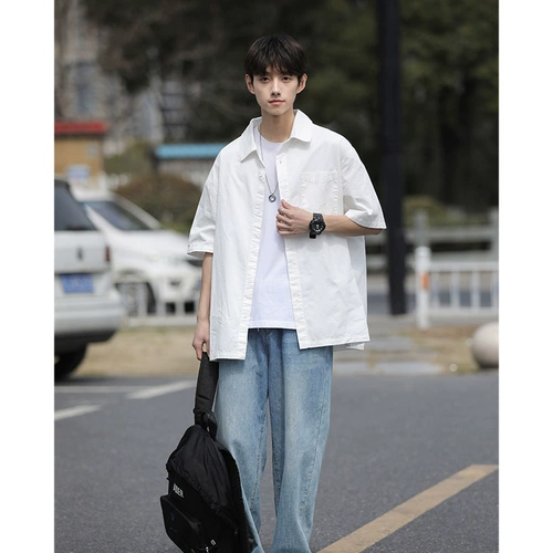 Белая японская рубашка, куртка, оверсайз, подходит для подростков