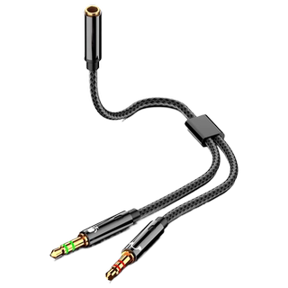 Computer two-in-one headset one-to-two adapter microphone mobile phone headset conversion line audio splitter desktop computer notebook 3.5mm interface round hole earplug head-mounted microphone