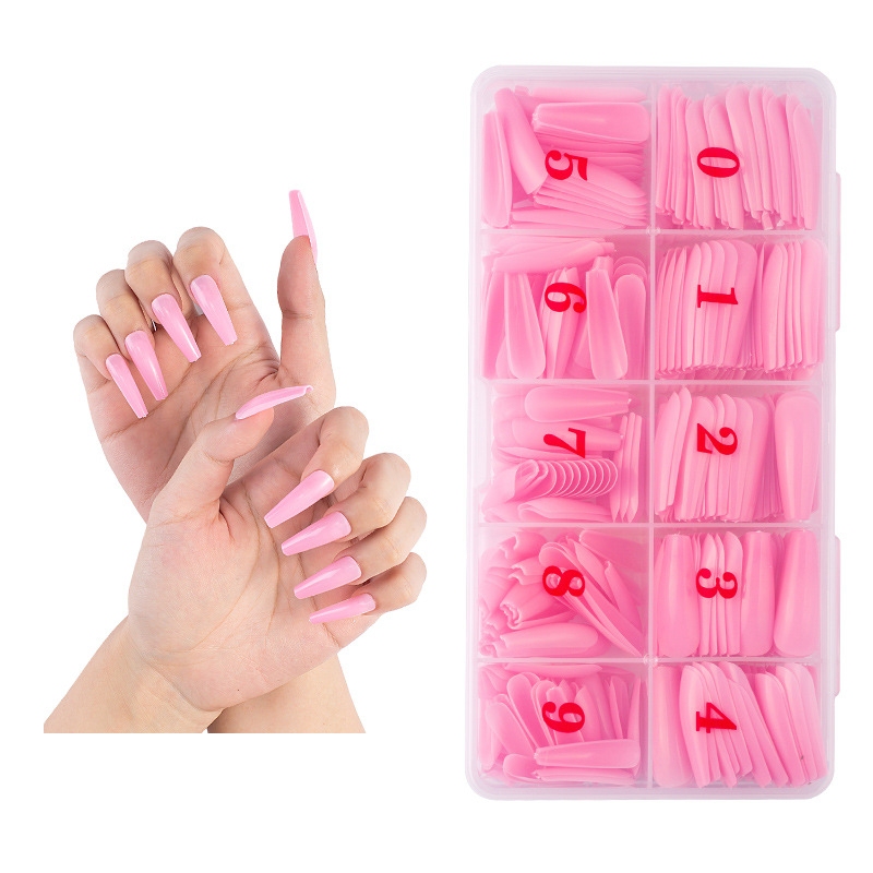500-Piece Box of Solid Color Transparent Mixed Color T-Shaped Lace Fake Nails Coffin Nails Nail Art Nail Tips Wearable Nails