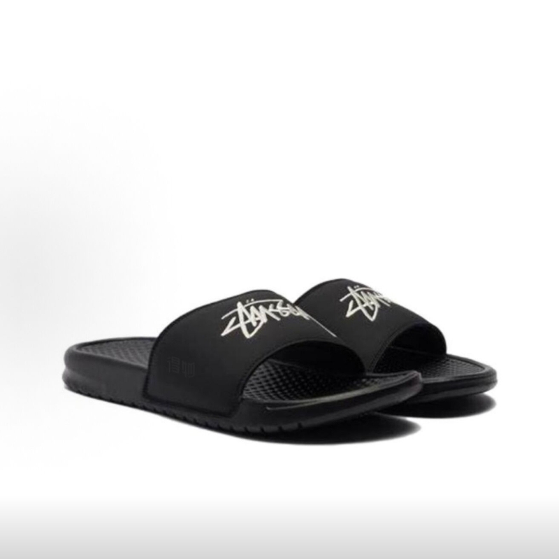 Summer Stussy Benassi Collaboration Beach Sandals for Men and Women, Casual Versatile Outdoor Slip-On Sandals