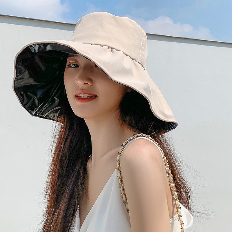 Beibai (Upgraded Black Rubber Full Top)summer Fisherman hat female veil Korean version Sunscreen ultraviolet rays sunshade Hat Big edge tide Versatile solar system ma'am fashion