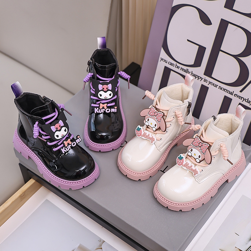 クロミショートブーツ女の子メロディー子供靴明るい革ファッションブーツ 2024 新しい女の赤ちゃん冬軽量ローブーツ
