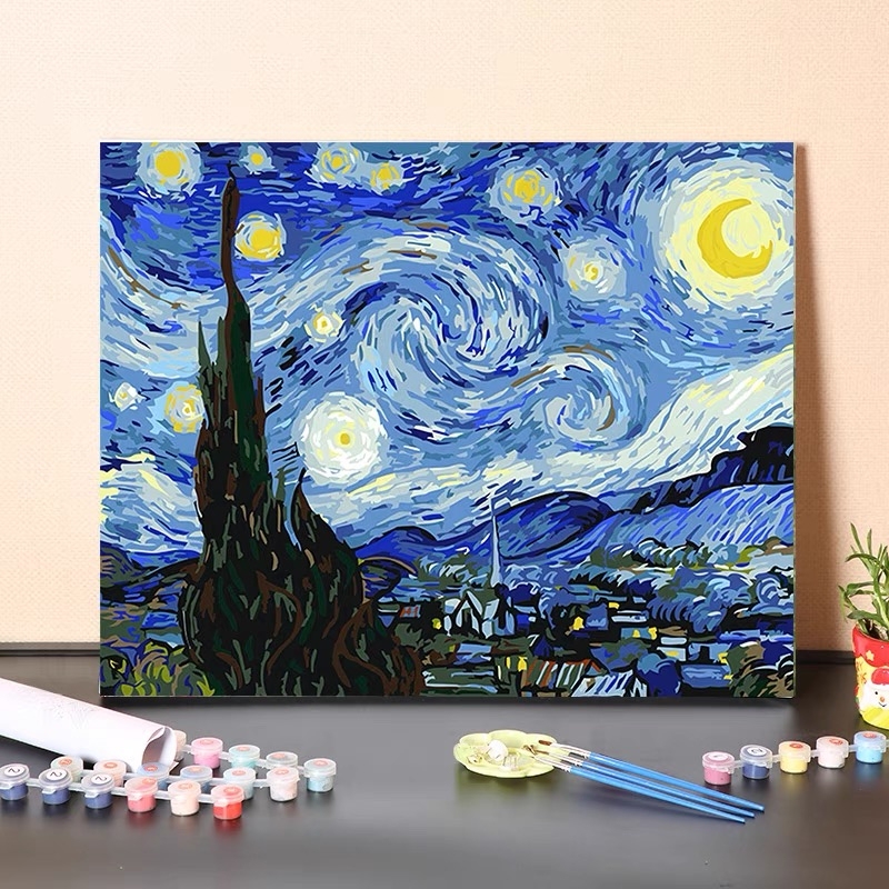 Van Gogh's Famous Starry Night Painting Filling and Coloring DIY Digital Oil Painting Landscape Decorative Painting Simple Hand-Painted Acrylic Painting Van Gogh's Famous Starry Night Painting Filling and Coloring DIY Digital Oil Painting Landscape Decorative Painting Simple Hand-Painted Acrylic Painting