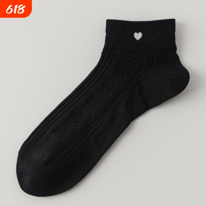Women's New Thin Socks with Heart Embroidery, Mesh Hollow Breathable Summer Pure Cotton White Mid-Tube Socks, Fashionable and Versatile Women's New Thin Socks with Heart Embroidery, Mesh Hollow Breathable Summer Pure Cotton White Mid-Tube Socks, Fashionable and Versatile