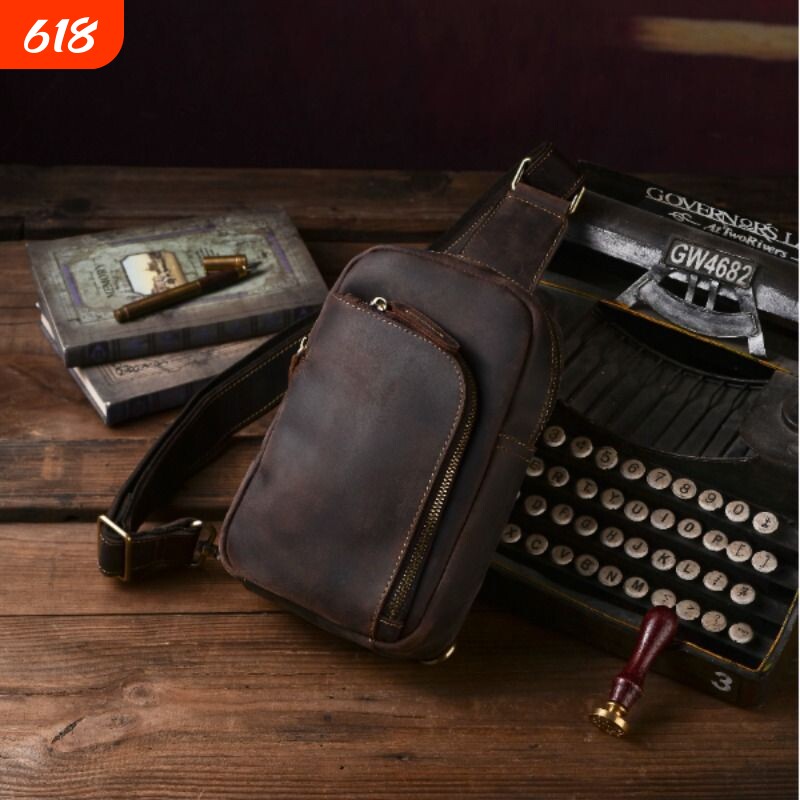 First layer cowhide shoulder crossbody bag Crazy Horse leather chest bag