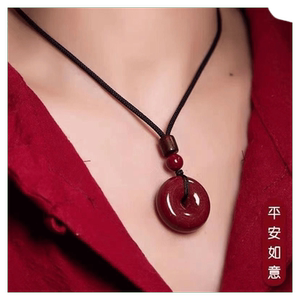 朱砂平安扣吊坠男女儿童款本命年原矿毛衣链保平安护身项链饰品