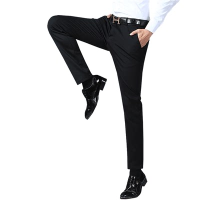 Elastic non-iron autumn and winter trousers men's casual pants men's black slim straight business formal suit plus velvet suit pants