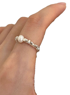 2023年时尚潮简约小众设计感碎银子珍珠戒指ins 女个性可调节指环