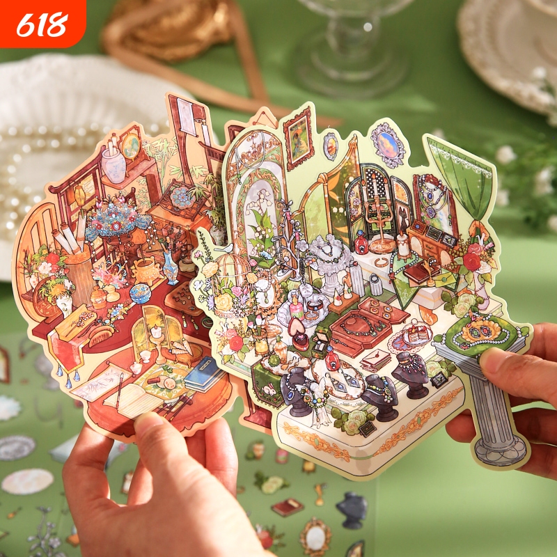 Cute Cartoon Miniature Scene 3D Stickers with a Golden Touch, DIY Stress-Relief Educational Journal Decoration Material Stickers Cute Cartoon Miniature Scene 3D Stickers with a Golden Touch, DIY Stress-Relief Educational Journal Decoration Material Stickers