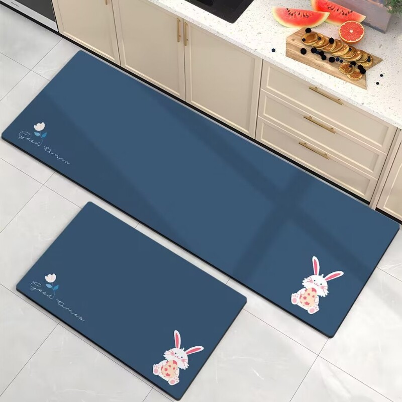 Simple cartoon kitchen floor mat absorbs water and oil, non-slip diatom mud long strips, stain-resistant carpet, soft non-slip mat