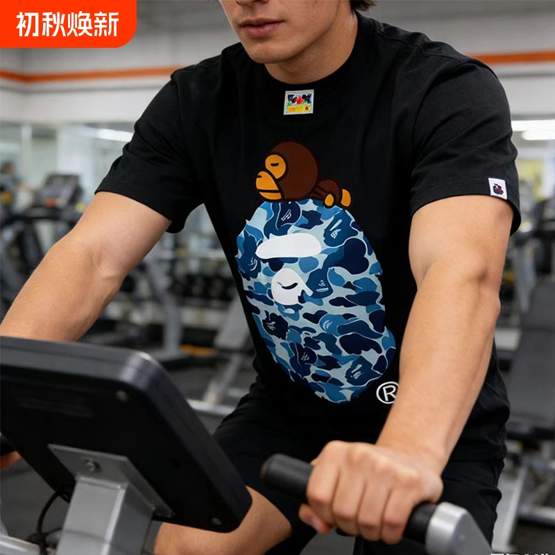 Bape Trendy Brand Short-Sleeved Ape Head Shark Mouth Summer New Pure Cotton Loose Top T-Shirt for Men and Women in White and Black