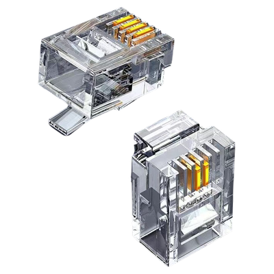电话线水晶头2芯4芯rj11镀金接头座机6p2c4c电话传真机连接头接口
