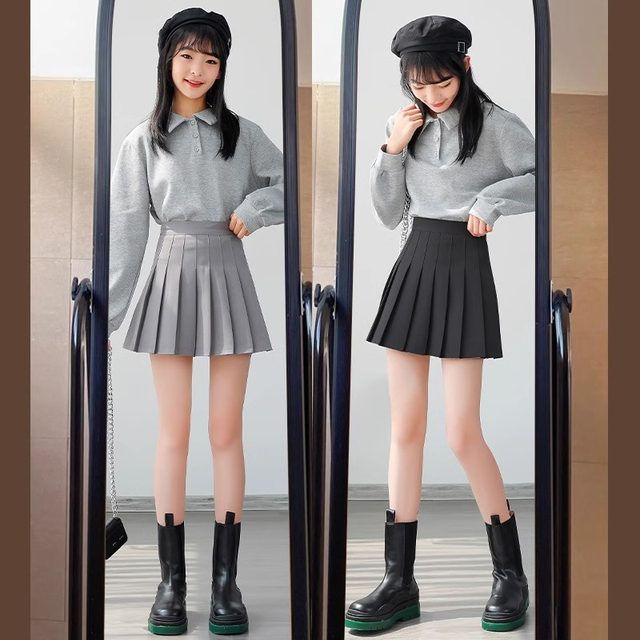 ເດັກຍິງ pleated skirt 2024 ໃຫມ່ຂອງເດັກນ້ອຍພາກຮຽນ spring ແລະ summer ເດັກນ້ອຍຂະຫນາດໃຫຍ່ແອວສູງ skirt ເດັກຍິງພາກຮຽນ spring ສີດໍາ skirt