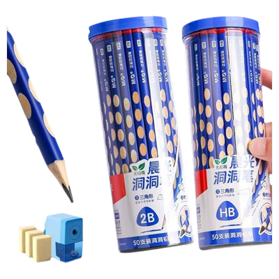 晨光洞洞铅笔小学生专用一年级无毒幼儿园用2b铅笔考试二年级学生hb洞洞笔练字矫正握姿写字粗杆三角形姿势
