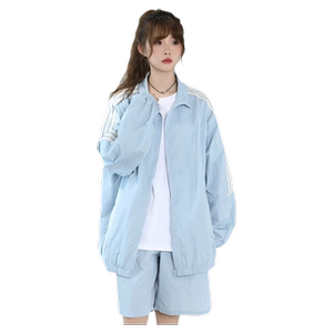 夏季宽松防晒服男女同款条杠立领外套情侣薄款休闲条纹时尚防晒服