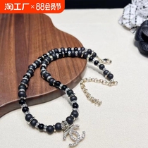 Xiaoxiangjias new handmade star ebony necklace Xiaoxiang style classic full diamond double C womens clavicle chain