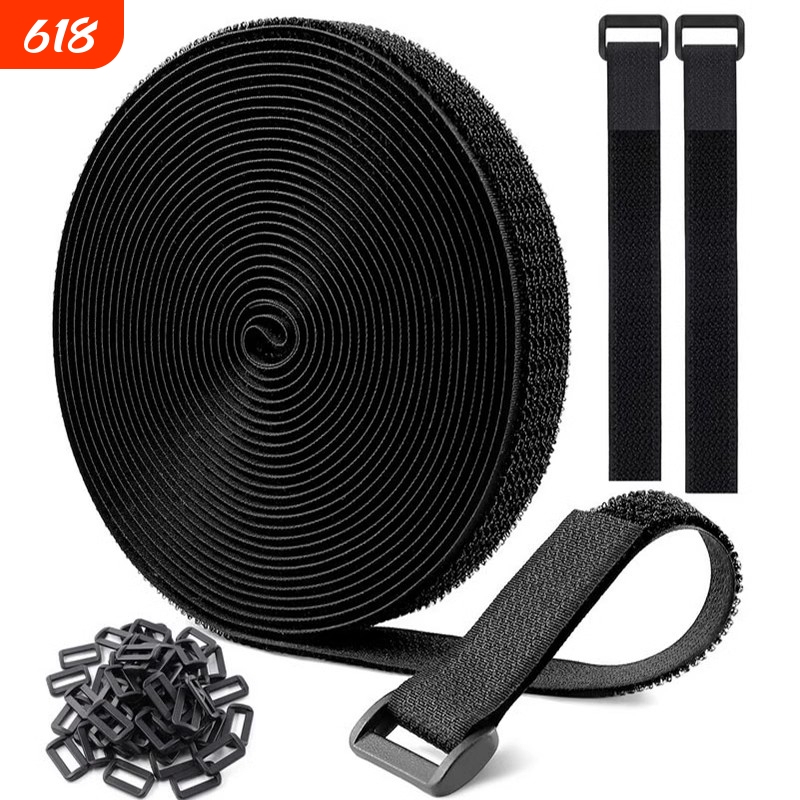 Nylon Hook-And-Loop Fastener Cable Tie, Reverse Buckle Binding Strap, Self-Adhesive Fastener for Organizing Wires