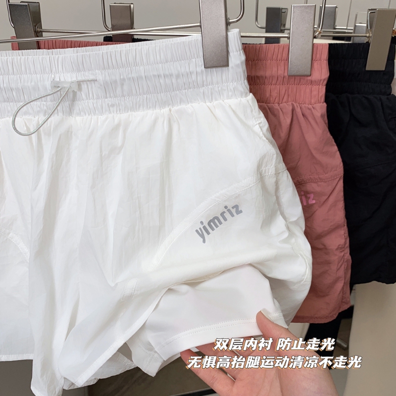 White Sports Shorts for Women, Autumn 2-in-1 with Lining, 2025 New Style, Casual Loose Fit for Running, Cycling, Fitness, and Yoga