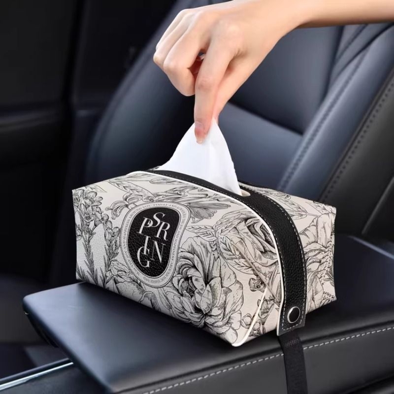 Neoclassical Floral Car Tissue Box Creative In-Car Tissue Holder Car Tissue Storage Bag Armrest Box Tissue Box