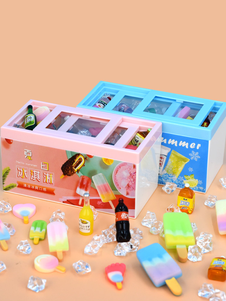 미니 시뮬레이션 아이스크림 캐비닛 슈퍼마켓 냉동고 3-6 세 어린이 놀이 집 장난감 소녀 인형 집 냉장고 모델