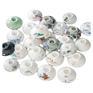 盖碗茶杯单盖子陶瓷三才泡茶碗配件功夫茶具青花白瓷大号特大悬停