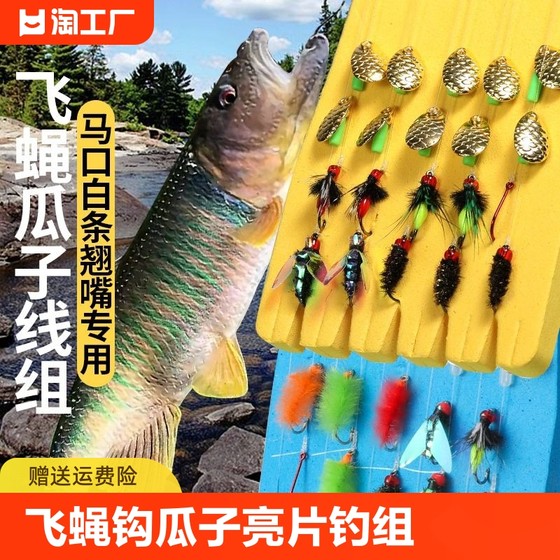 Fly hook fishing group melon seed sequin set with raised mouth, white strips, horse mouth, poisonous mosquito micro-objects, fake bait, road sub-water aid