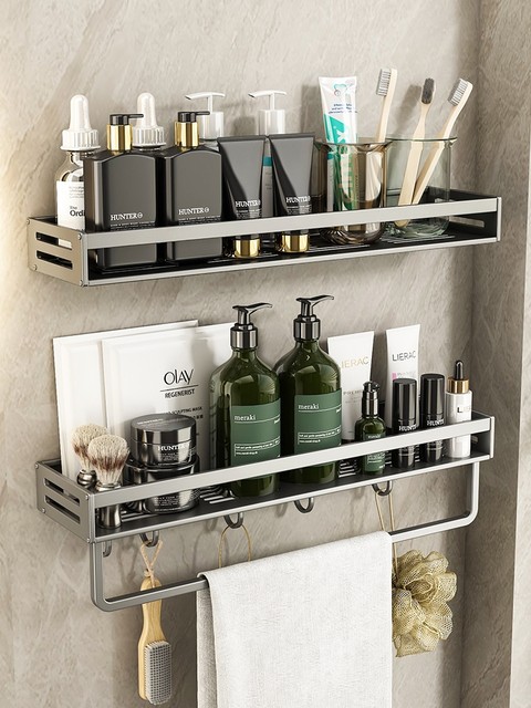 Bathroom storage rack bathroom pore-free towel rack integrated toilet double-layer bathroom wall storage rack wall hanging