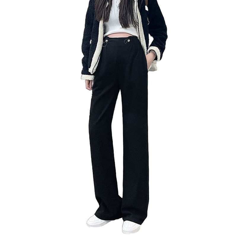 灰色运动裤女春秋2024年新款高腰垂感直筒阔腿小个子宽松休闲卫裤