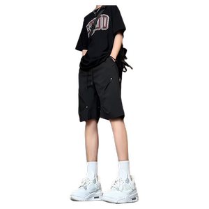 褶皱尼龙工装短裤男速干防水冲锋裤子铆钉设计感运动五分休闲中裤