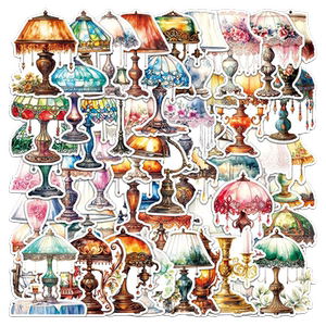 100张复古台灯贴纸手机壳文具手账笔记本电脑桌面滑板素材水杯diy装饰防水自粘涂鸦贴画