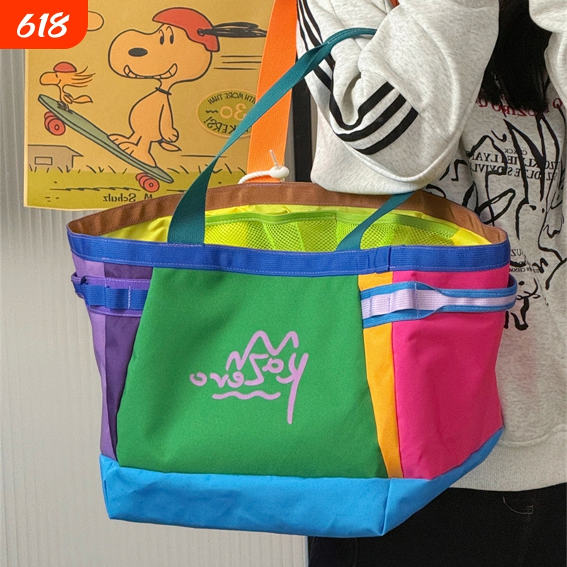 Cross-Border New Style Girls' School Shoulder Bag, Large Capacity Cartoon Cute Tote Bag, Dopamine Color-Blocking Handbag
