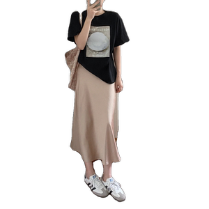 法式高腰缎面半身裙女夏季2024年新款凉感薄款透气百搭包臀裙长裙