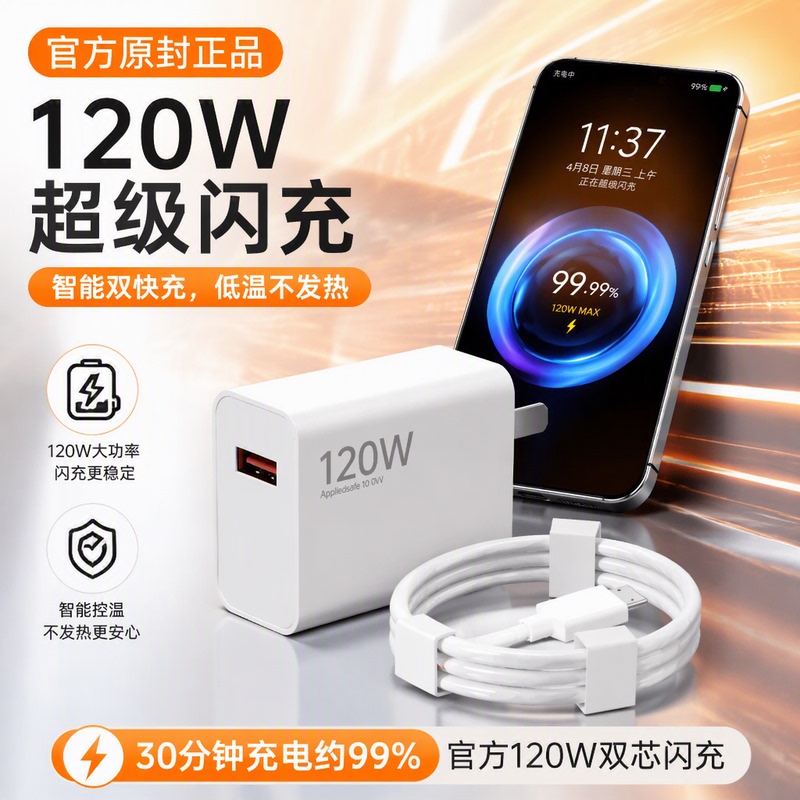 Next-Day Delivery】Official Original Genuine 120 Fast Charger Suitable for Xiaomi 14Pro13/12 Redmi K70 Extreme Edition 50 Mobile Phone 60 Super Flash Charge Note13Pro+6A Charging Cable Set