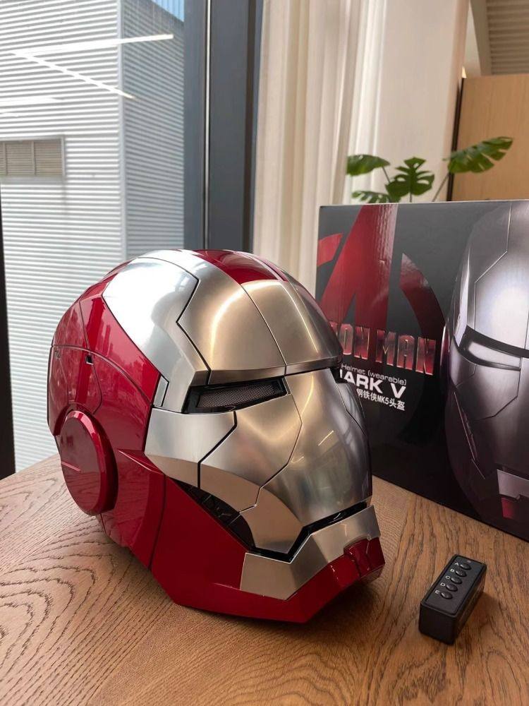 아이언 맨 MK5 전기 헬멧 어린이 마스크 COS 자동 개폐 헤드 기어 소년 소녀 선물 골드 글로우