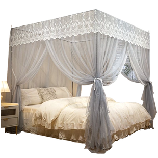 2024新款卧室蚊帐家用三开门老式落地纹账2023支架杆加厚加密防蚊