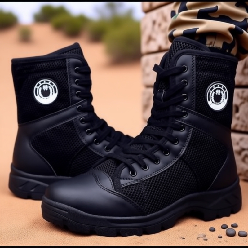 Men's Combat Boots, Security Shoes, Men's Black Canvas Training Boots, Summer Boots, High-Top Training Shoes, Men's Shoes with Fleece Lining and Mesh