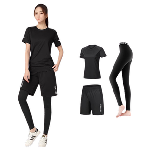 跑步运动套装女速干大码健身训练服春季羽毛球体育晨跑瑜伽衣服