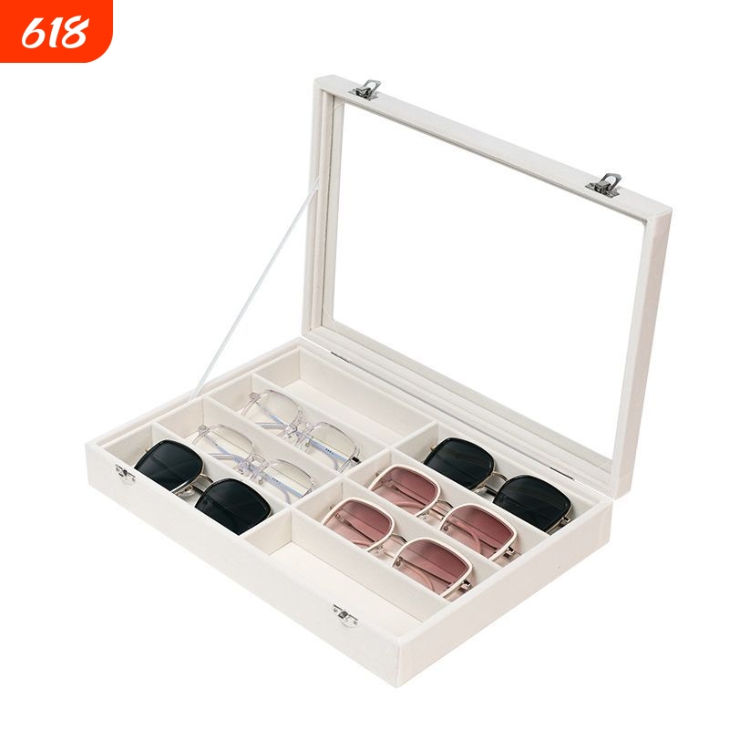 Multi-Compartment Glasses Storage Box with Lid, Integrated Sunglasses and Watch Storage Display Box, Household Storage Box, 8-Compartment Dust-Proof Box