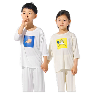儿童夏季透气凉感薄款优可丝短袖家居服中大童套装长裤款