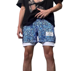 涂鸦复古美式短裤夏季不过膝运动休闲四分裤男跑步速干篮球裤潮牌
